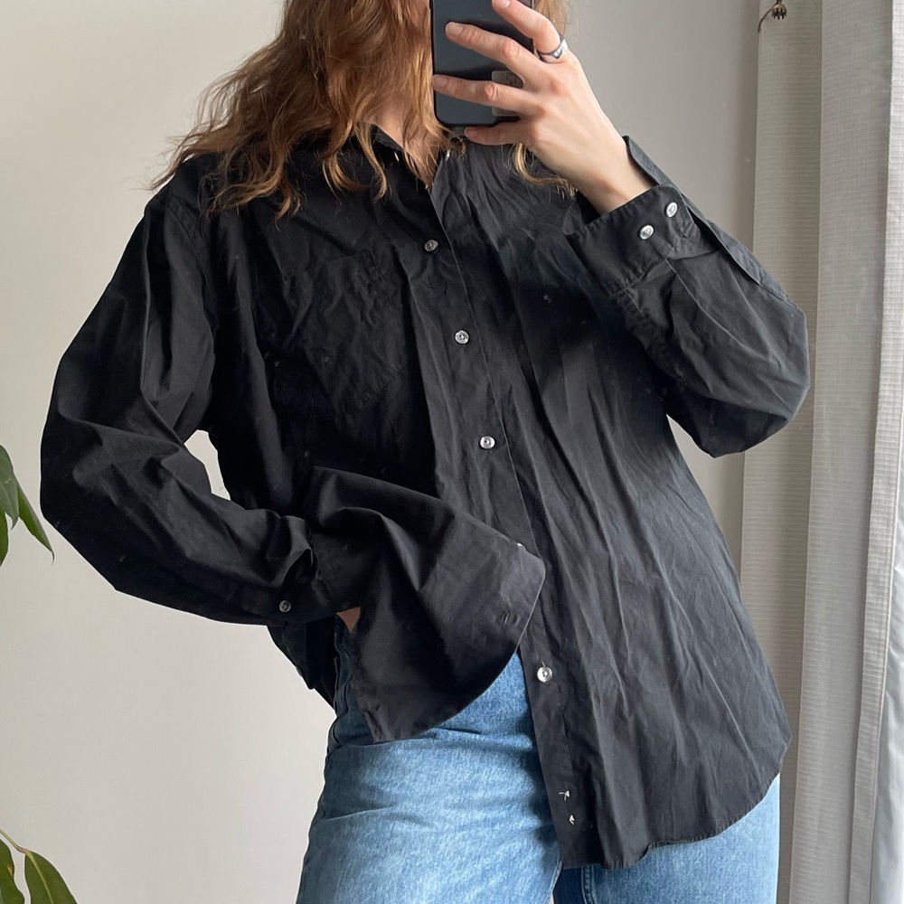 DKNY Black Cotton Button Down Shirt